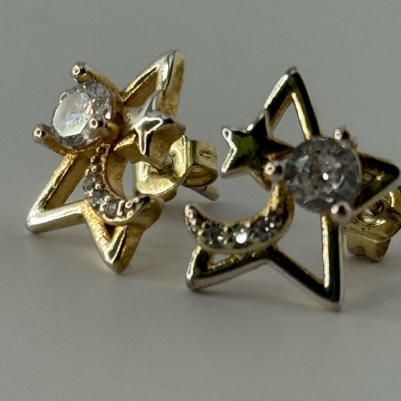 Celestial Gold and Silver Star Moon Earrings - Picture 2 of 11